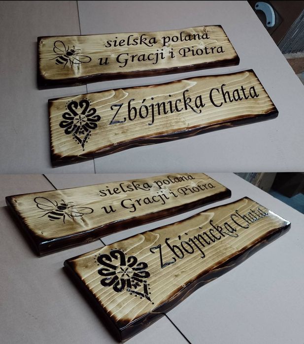 SZYLDY I TABLICE drewniane adresowe reklamowe napisy na desce drewnie