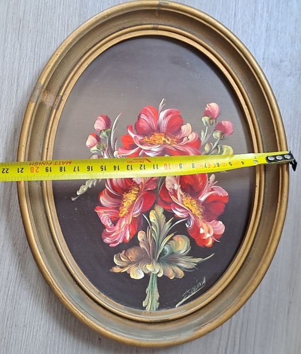 Conjunto 2 quadros antigos pintados a mão, oleo s/ madeira