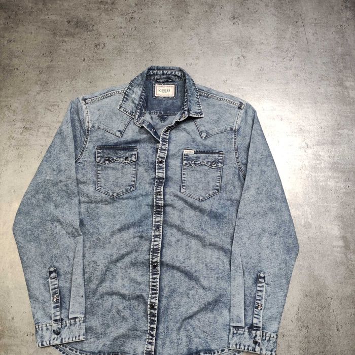 MĘSKA Koszula Elegancka PREMIUM Denim Jeans Guess USA Kieszenie Logo