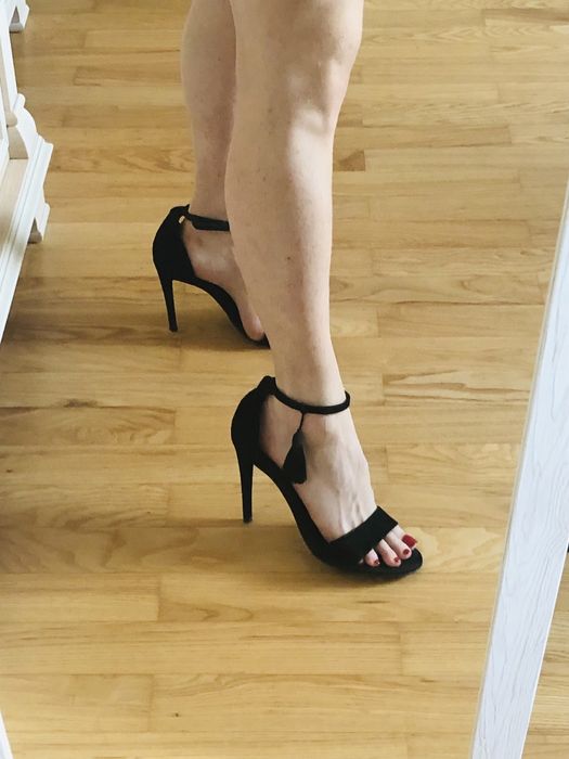 Szpilki sandały na wysokim obcasie czarne skórzane eleganckie piękne