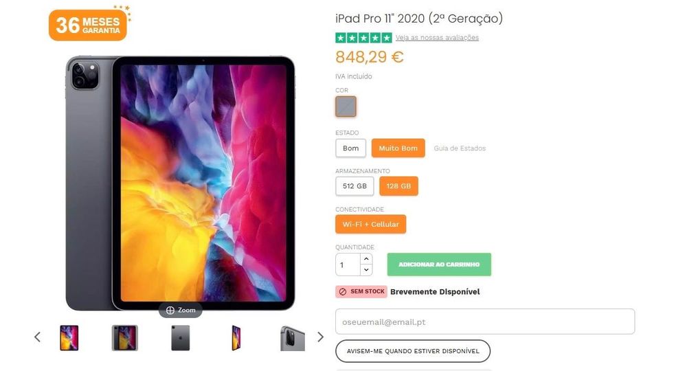 Apple iPad 11 (2 geração) 128 GB + teclado iPad Air + Caneta tátil