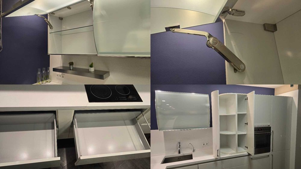 Біла кухня Г-подібної форми із вбудованою технікою