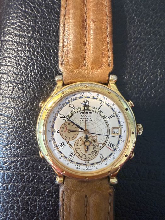 Seiko 6M13-0010, calendário perpétuo, vintage, relógio japonês, Seiko quartz, colecionável