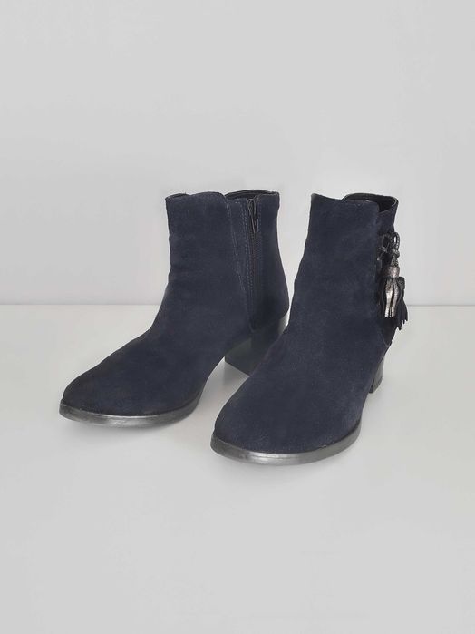 Botins de salto médio azuis em camurça (tam. 38)