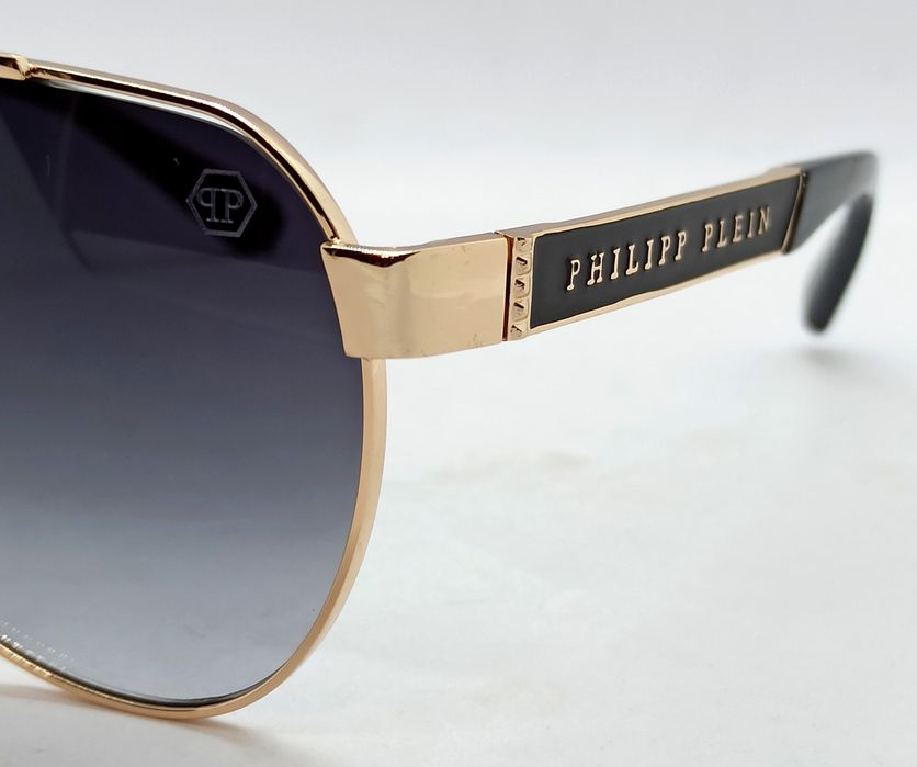 Philipp Plein очки капли мужские серый градиент в золотом металле