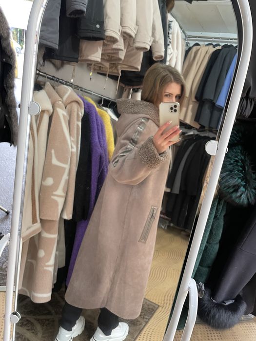 Двухсторонняя дубленка  длинная шуба большие раз