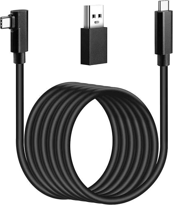 Kabel Kuject Link kompatybilny z Quest 2/1/Pico 4, 5-metrowy kabel do zestawu słuchawkowego VR, do komputerów gamingowych i ładowarek USB-C
