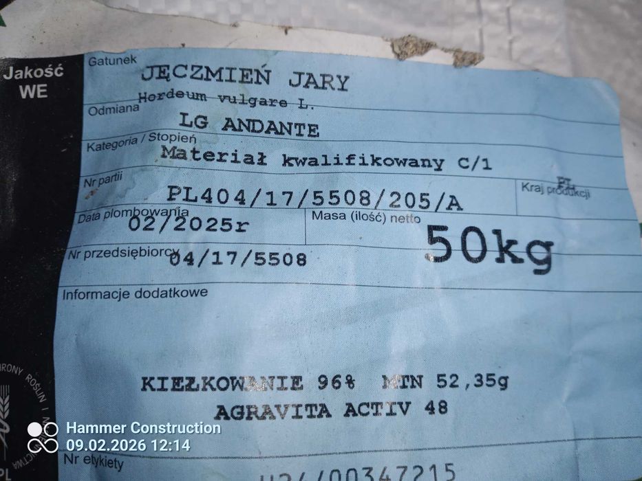 Jęczmień jary Le Andante Łysomice