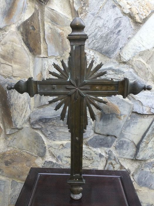 Cruz Cristo Procissão Bronze séc XVIII 52 cm Arte Sácra