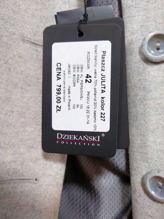 Płaszcz damski zimowy Julita r.42 Dziekański PL nowy!
