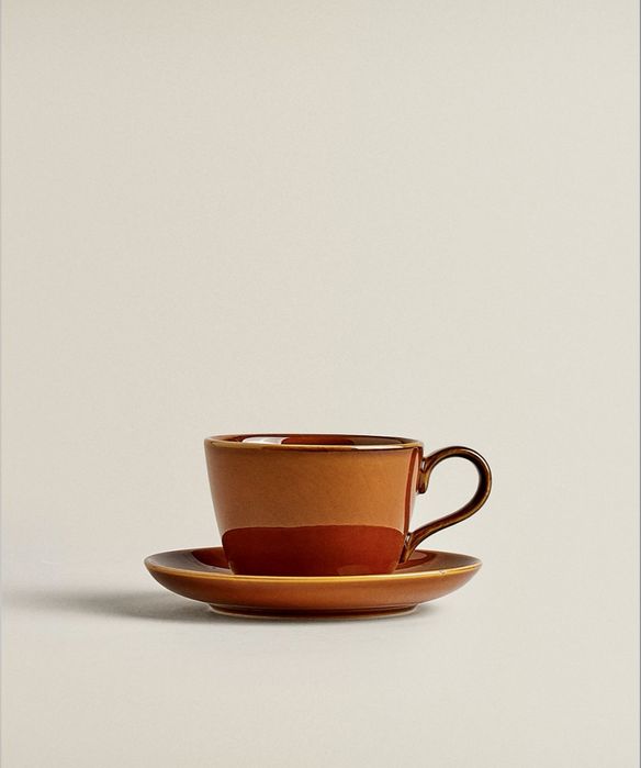 Chàvena De Chà Com Prato De Grés Branqueado Zara Home NOVO