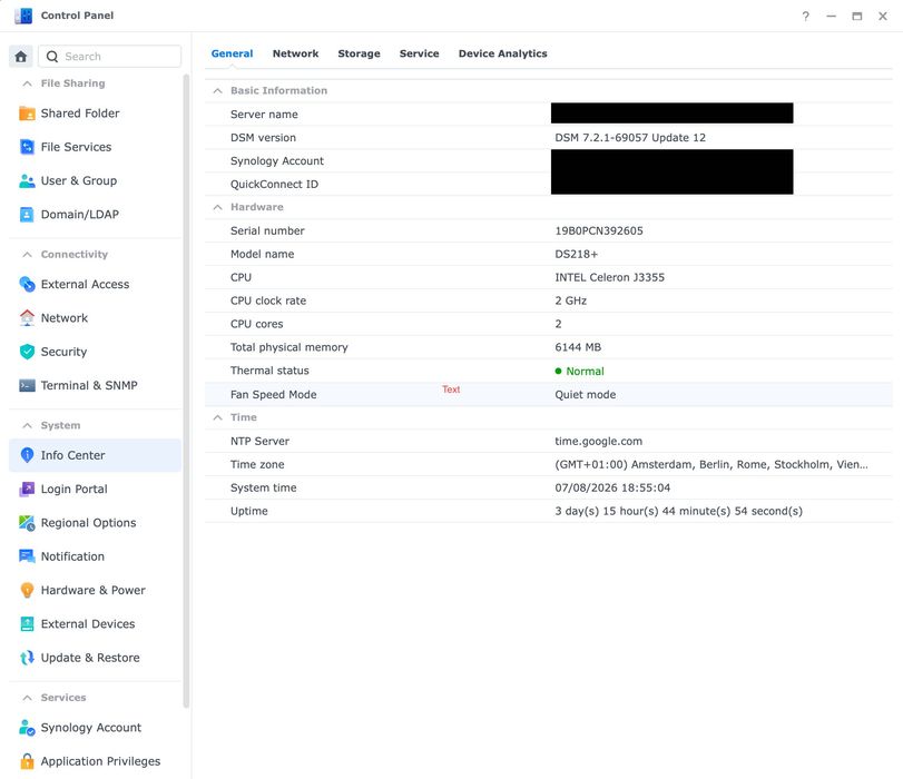 Synology DS218+ 6GB RAM 2x4TB NAS