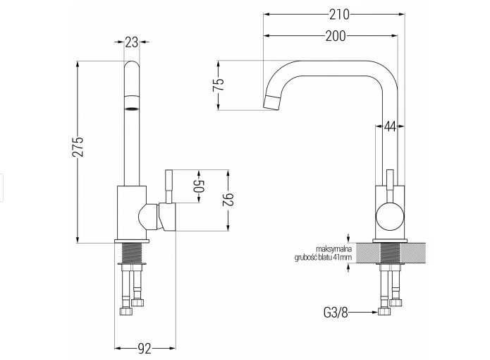 Bateria kuchenna stal czarna kran