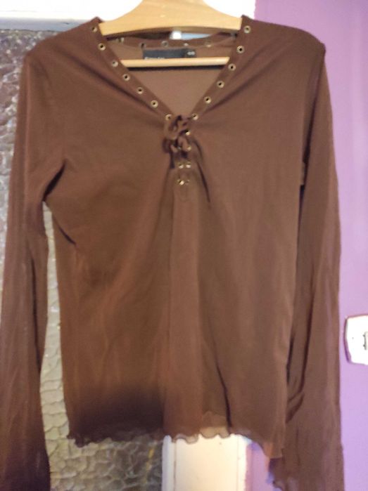 Bluzka KappAhl brązowa, L/XL, półprzezroczyste rękawy