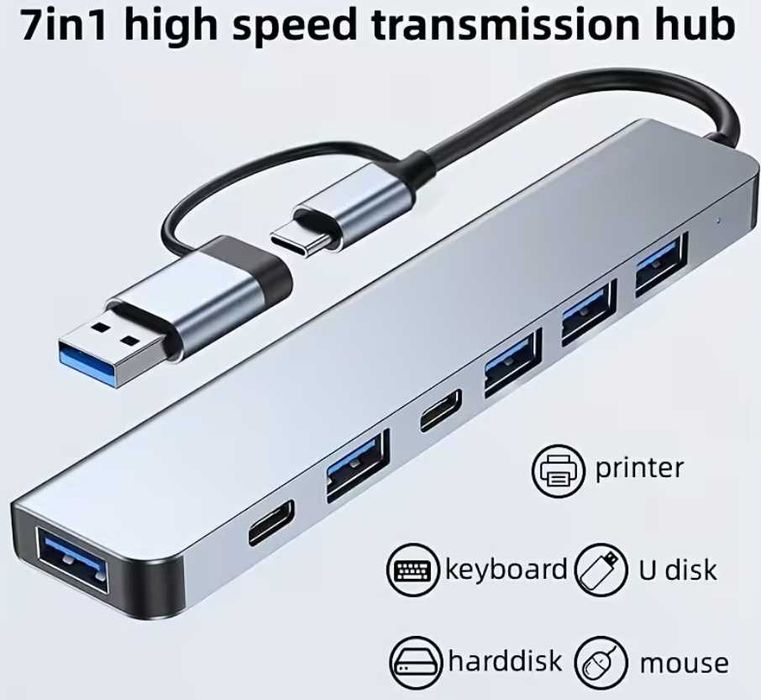 Adaptador Hub Multifuncional USB-C 3.0 (7 em 1)