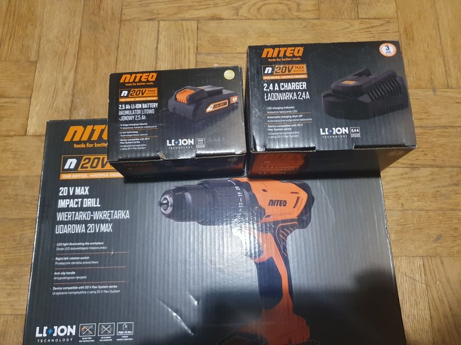 Wiertarko-wkrętarka udarowa NITEO 20V MAX 45 Nm + bateria 2,5Ah + ładowarka