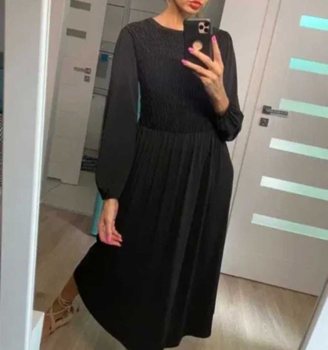 Zara czarna dluga elegancka sukienka