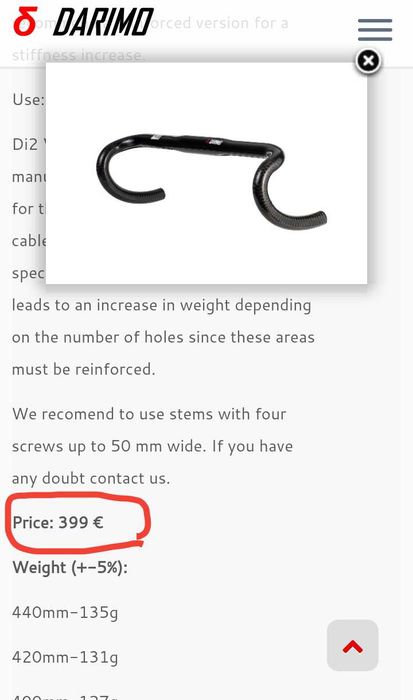 Guiador de Carbono Darimo 420mm Ellipse Road Handlebar (131g) Novo