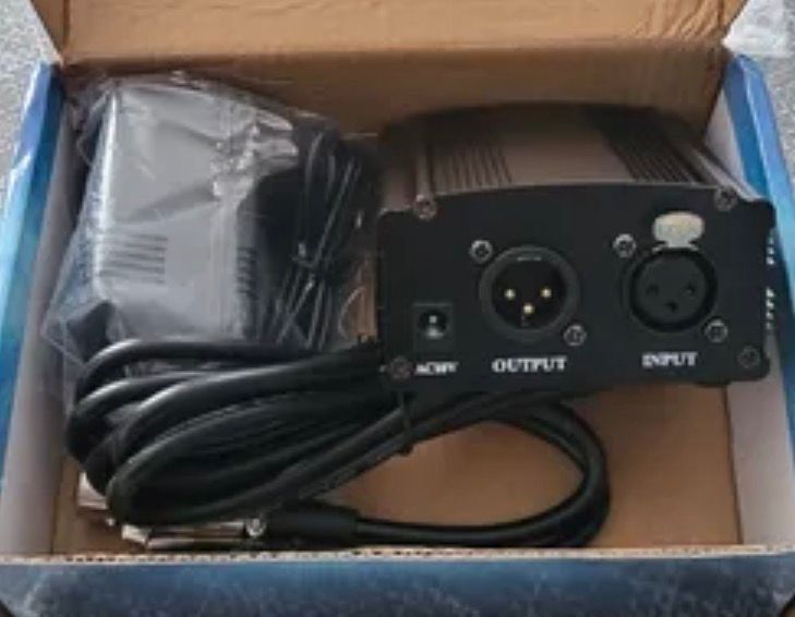Kit Profissional de Microfone Condensador + Fonte Phantom 48V (Completo para Streaming, Podcast)