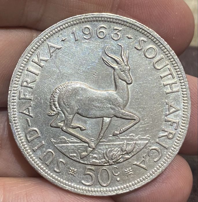 Moeda 953 AFRICA- SUL 50 SHILLING 1963 Prata