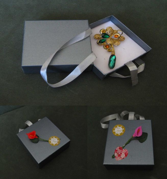 Alfinete / Broche / Pregadeira Flor Verde e Dourada NOVO