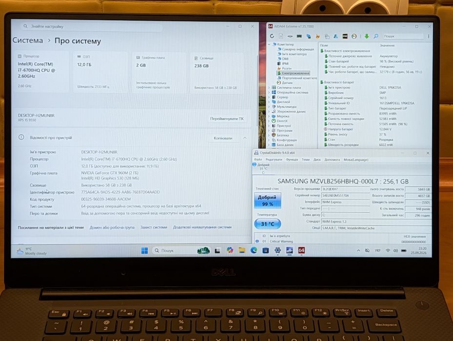 Замовлений Dell XPS 15 9550, i7-6700HQ, GTX 960m, FHD IPS, 12 RAM, 256 ssd