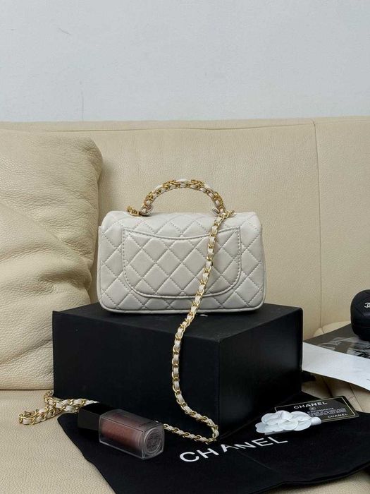 Chanel Mini Rectangular Flap Bag with Top Handle Cream/Кремова мінісумка Шанель