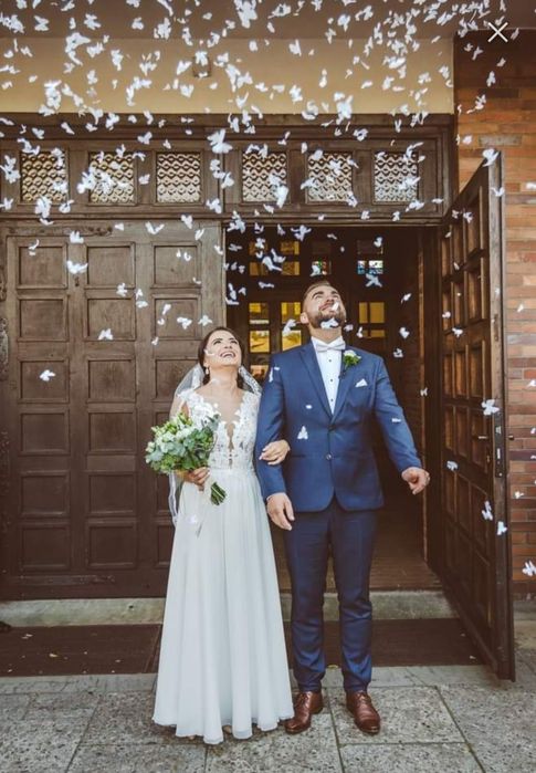 Suknia ślubna gipiura muślin dekolt siatka wycięcie