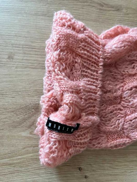 Różowy ażurowy komin czapka na zimę Mohito S 36