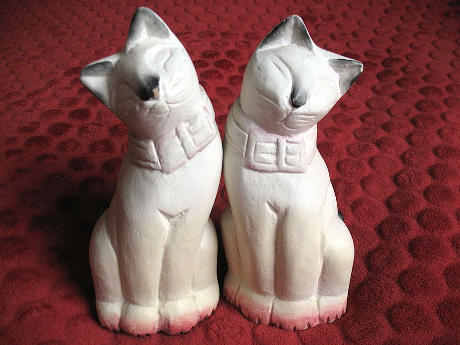 Kot - dwa koty z kokardką - stare drewno - 23 x 9 x 7 cm