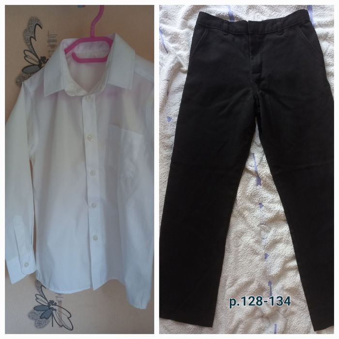 Шкільна форма, біла рубашка, чорні Брюки класичні,  р128, футболка