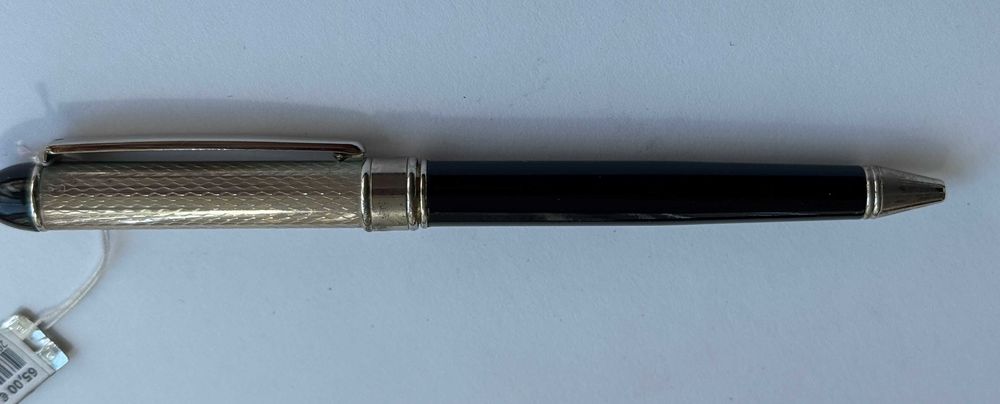 Caneta Esferográfica Executiva – Tampa em Prata 925 com Padrão Cinzelado em Diamante (Nova)