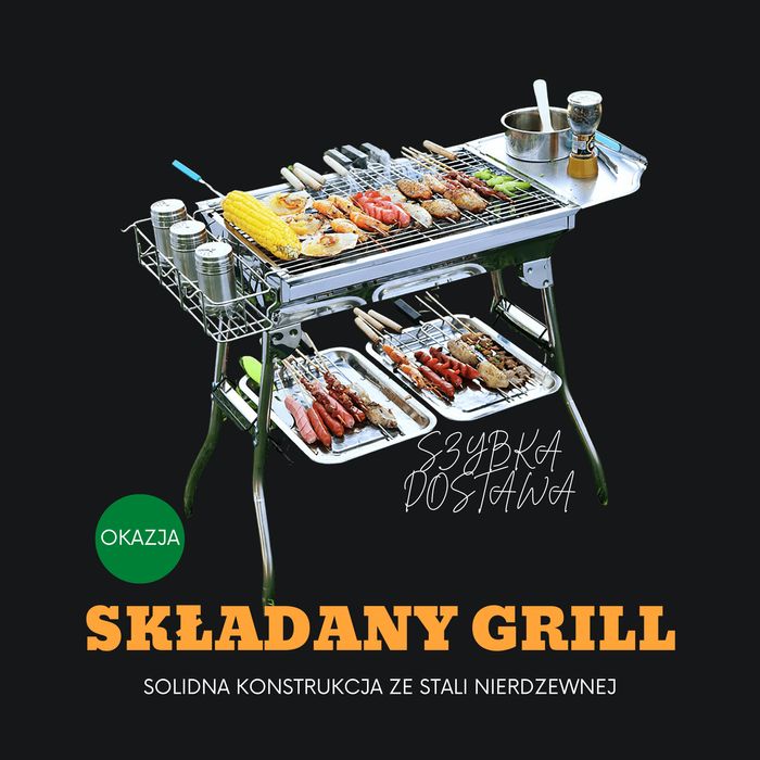 Przenośny grill turystyczny solidny ze stali nierdzewnej składany