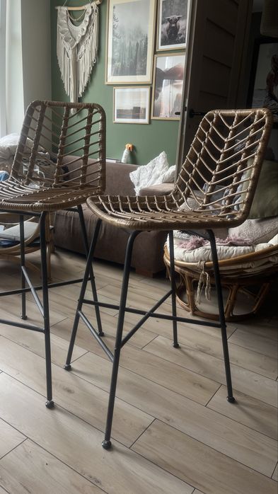 Boho hokery z rattanu 2 sztuki