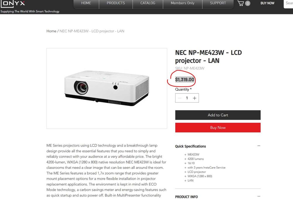 Мультимедійний проектор Nec ME423W 3LCD (1280x800)