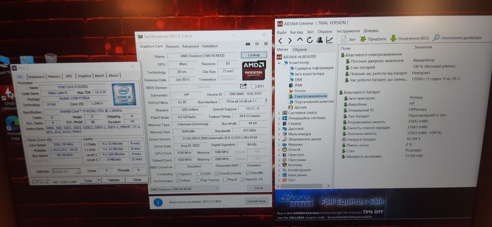 Ноутбук/Hp/i5/8250u/8 Ram/250 ssd/amd/m330/14"/ips