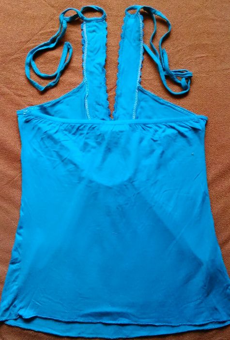 Top bluzka turkusowa niebieska boho zdobienia