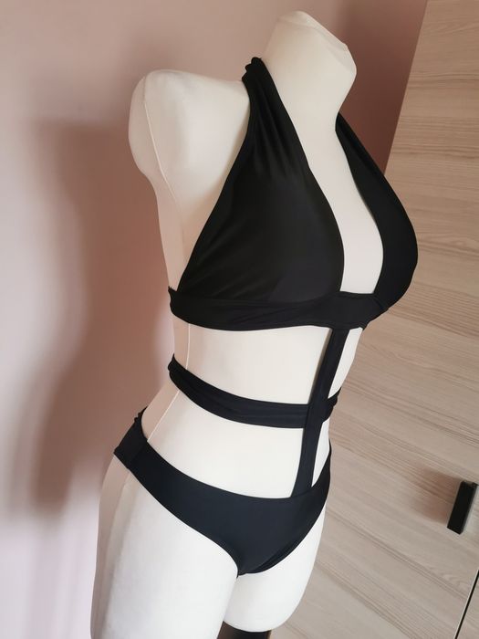 Bikini monokini strój kąpielowy jednoczęściowy czarny 38 40 M L