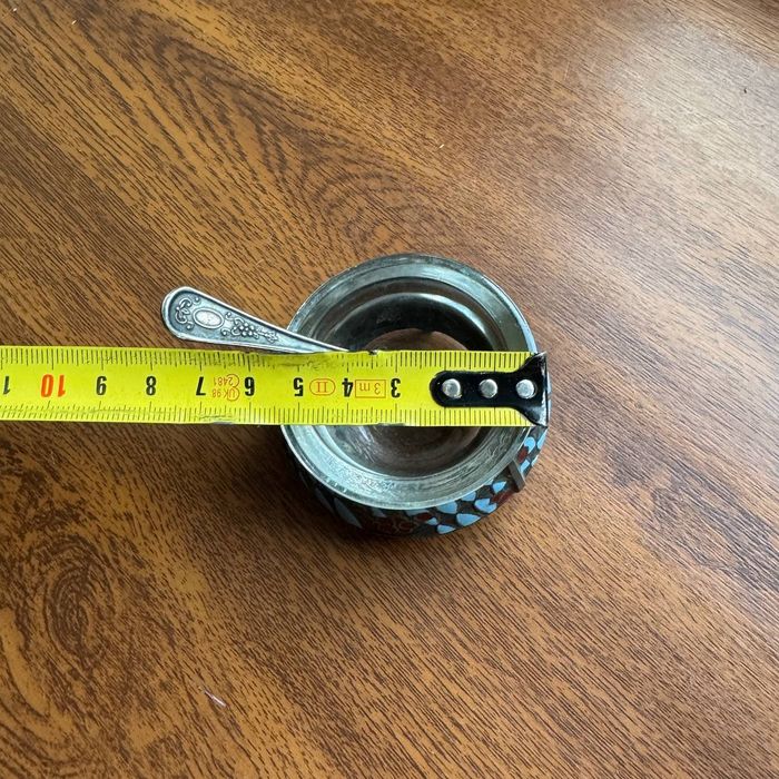 Solniczka Srebrzona emalia z łyżeczką Biomet PRL