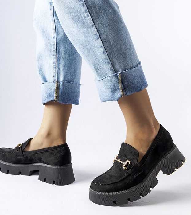 Czarne mokasyny z klamerką i cyrkoniami Gaiola