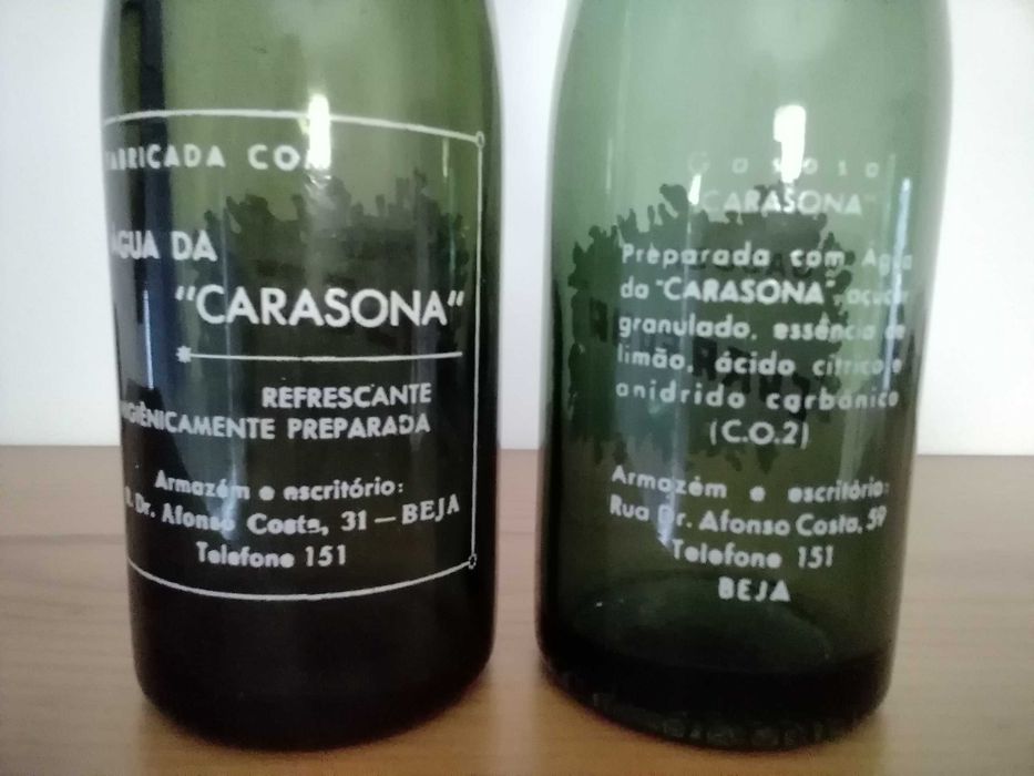 2 Garrafas Pirogravadas Diferentes dos Refrigerantes Carasona - Beja - Ambas em Estado Novo