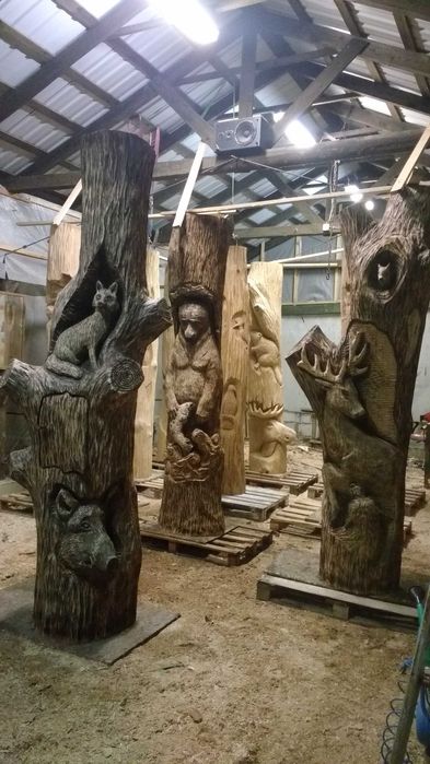 Słupy drewniane, dębowe,rzeźbione, do domów z bali lub altany, wiaty