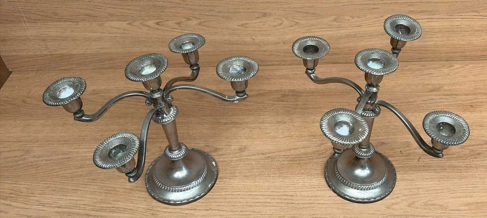 Candelabro, castiçais (par), castiçais veleiros de 5 luzes antigos em metal