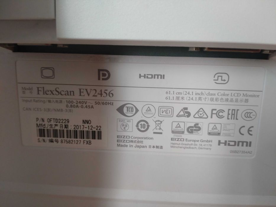 Monitor EIZO FlexScan EV2456-WT 24.1" 1920x1200px IPS