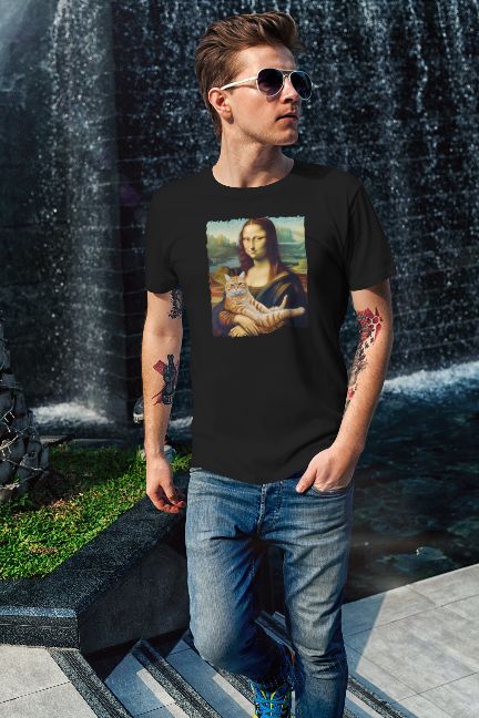 Koszulka mona lisa z kotem czarna 3XL