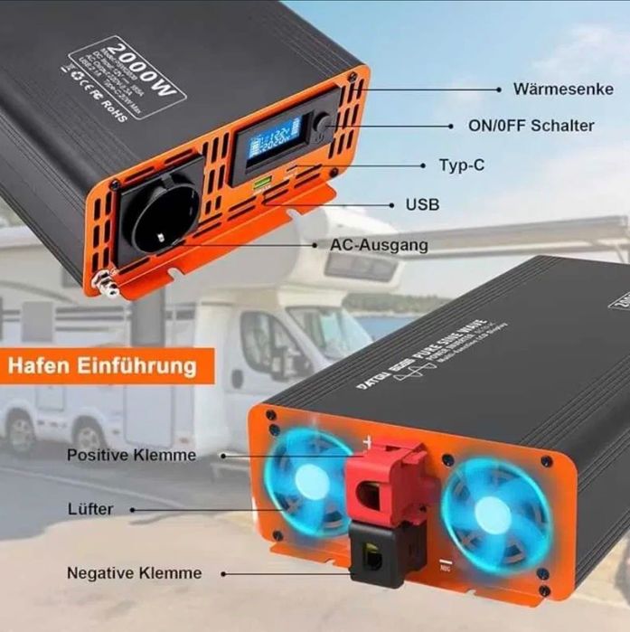 Якісний інвертор DatouBoss 2000\4000w 12вольт чистий синус+ пульт