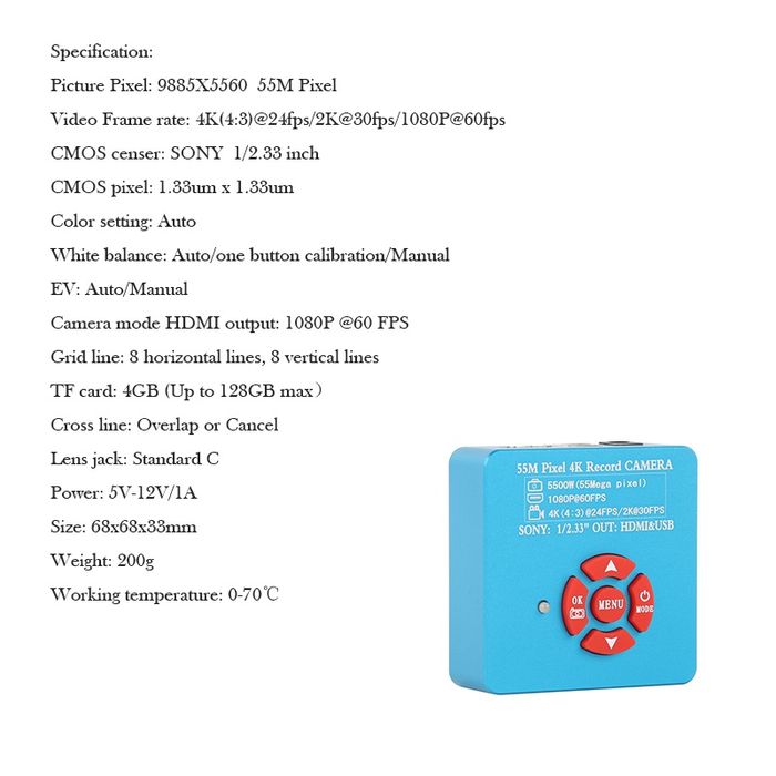 4K Мікроскоп з цифровою камерою 55MP, LED підсвічуванням та стійкою