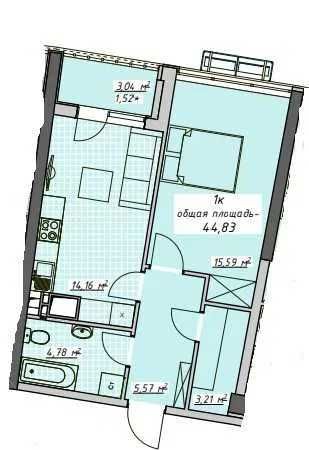 1-room apartment apartment by the address st. Kulikovo pole pl Oktyabrskoy revolyutsii pl (area 45 m²) - Atlanta.ua - photo 2