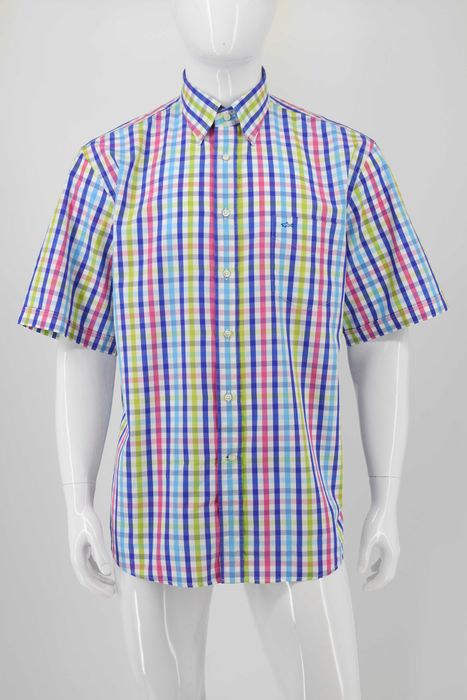 PAUL & SHARK koszula męska kratka kolorowa krótki rękaw bawełna 44