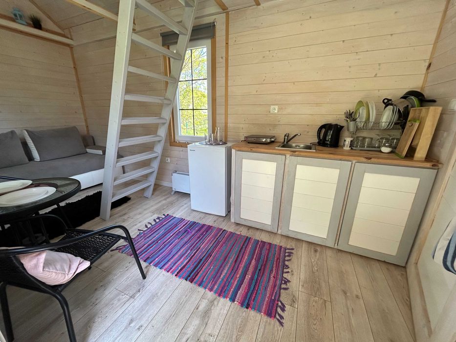 Domek drewniany, wykończony.